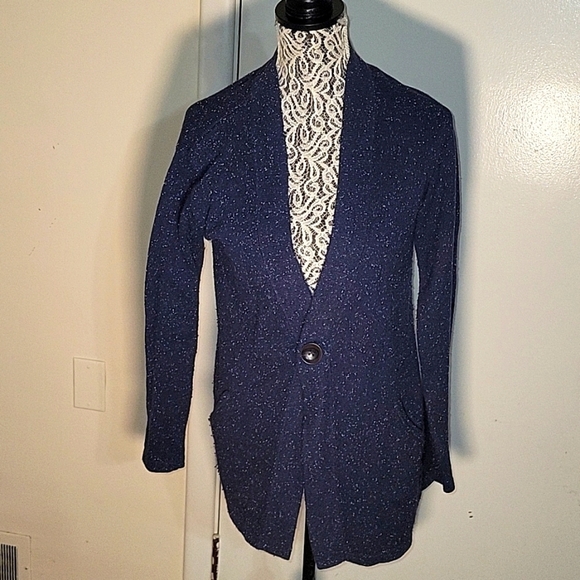 J JILL 1 button Marbelized Blue Angora Blend Cardigan Sweater S Mature Oversized - Picture 1 of 6